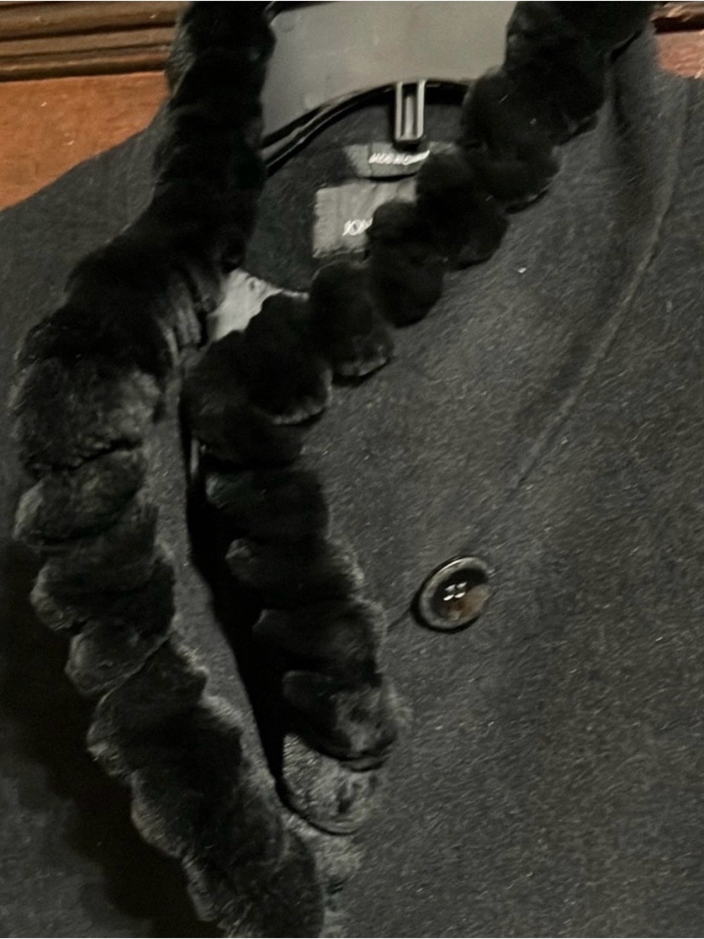 Jones New York Black Angora Wool Fur Trim Coat 12 Mob Wife Vintage Old Money - Picture 5 of 9